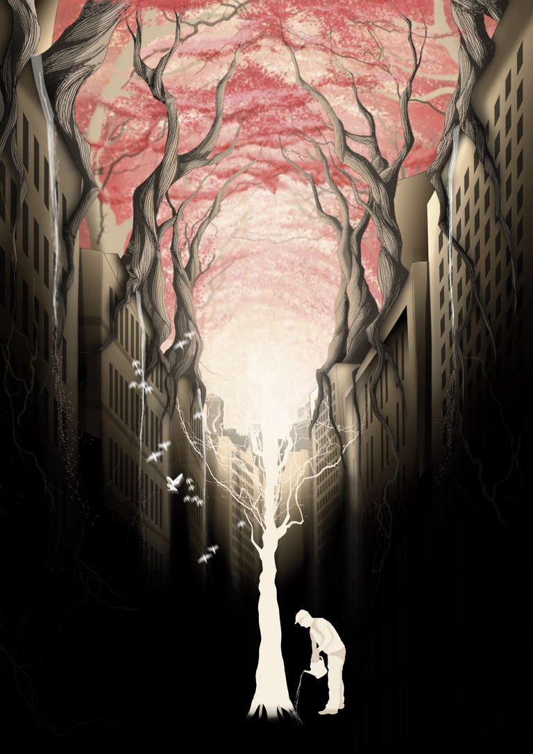 Growing Red Forest above the City